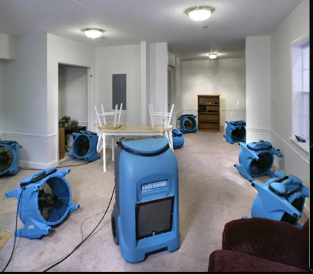 Air movers and dehumidifier setup for Water Extraction & Removal in Overlea
